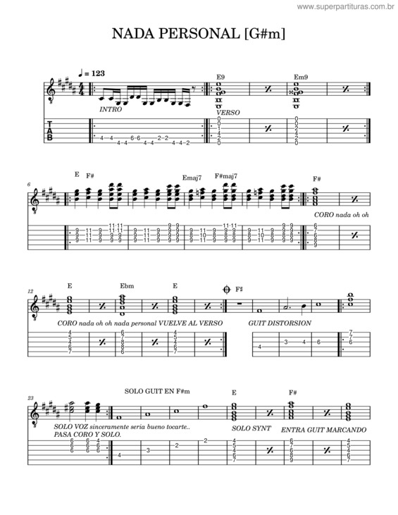 Partitura da música Nada Personal [G#M]
